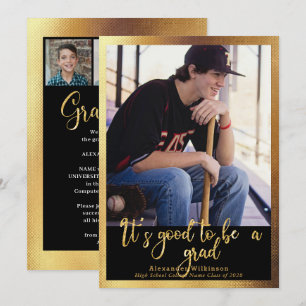 Faire-part IL EST BON D’ÊTRE UN GRAD Gold Script 4 Photo Grad