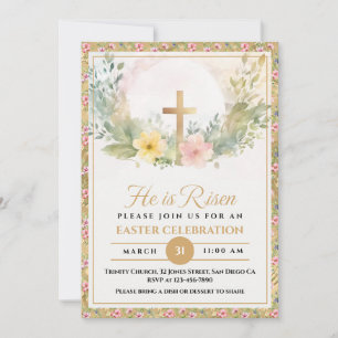 Faire-part Il est ressuscité Fleurs aquarelles de Pâques, Rel