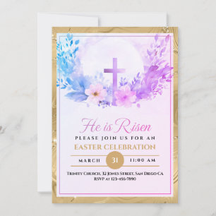 Faire-part Il Est Ressuscité Pâques Aquarelle Fleurs, Religie