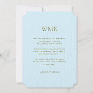 Faire-part Initiales Bleues Bébé Garçon Naissance