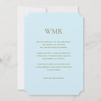 Faire-part Initiales Bleues Bébé Garçon Naissance