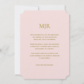 Faire-part Initiales rose vif Fille Naissance