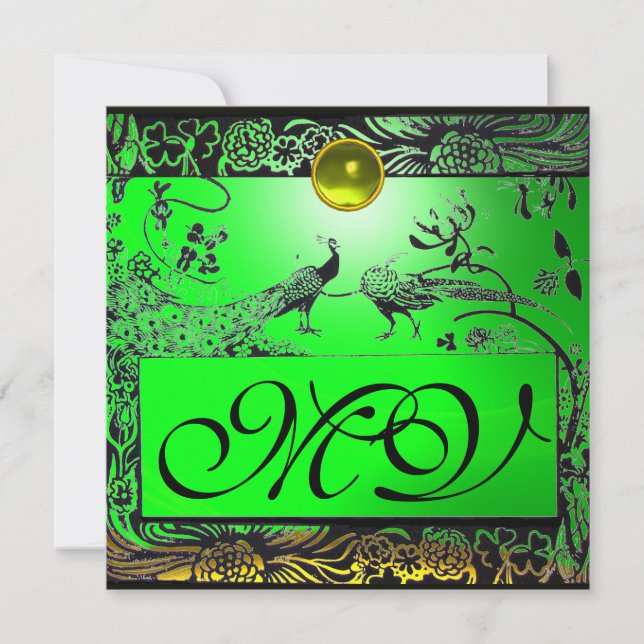 Faire-part INSÉPARABLES mariages MONOGRAM jaune noir émeraude (Devant)