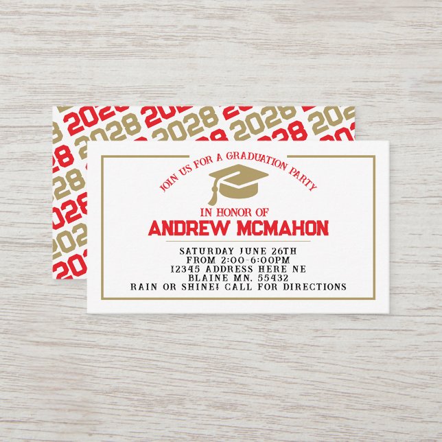 Faire-part Invitation Red & Gold (Red & Gold Mini Graduation Invitations for handing out to Friends and Classmates to come !)