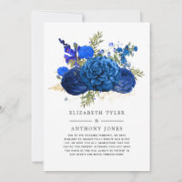 Invité de mariage à fleurs bleues royales et or ré