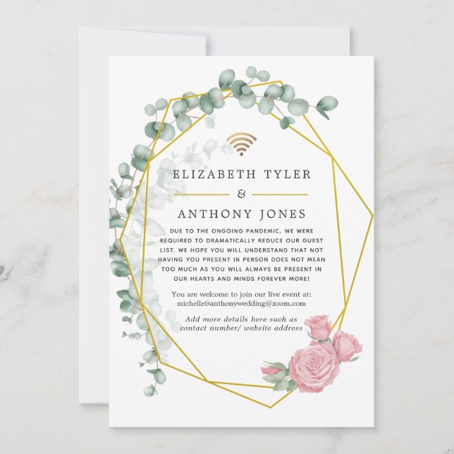 Faire-part Invités de mariage virtuels géométriques Eucalyptu (Devant)
