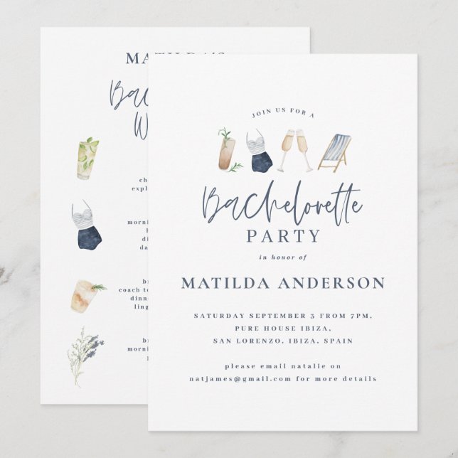 Faire-part Itinéraire de week-end de bachelorette pour les pe (Devant / Derrière)