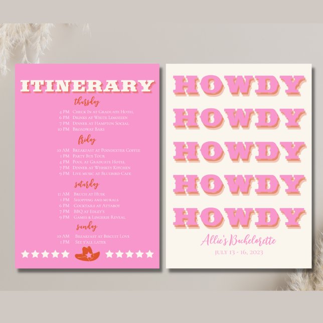 Faire-part Itinéraire rose de la fête de Bachelorette de Nash (Créateur téléchargé)