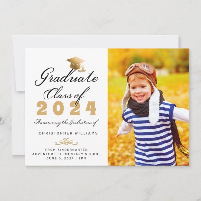 Faire-part Jardin d'enfants Noir Script de script photo Gradu (Devant)