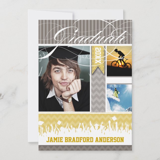Faire-part Jaune Grey Zig Zag Senior 3 Photos Classe de (Devant)