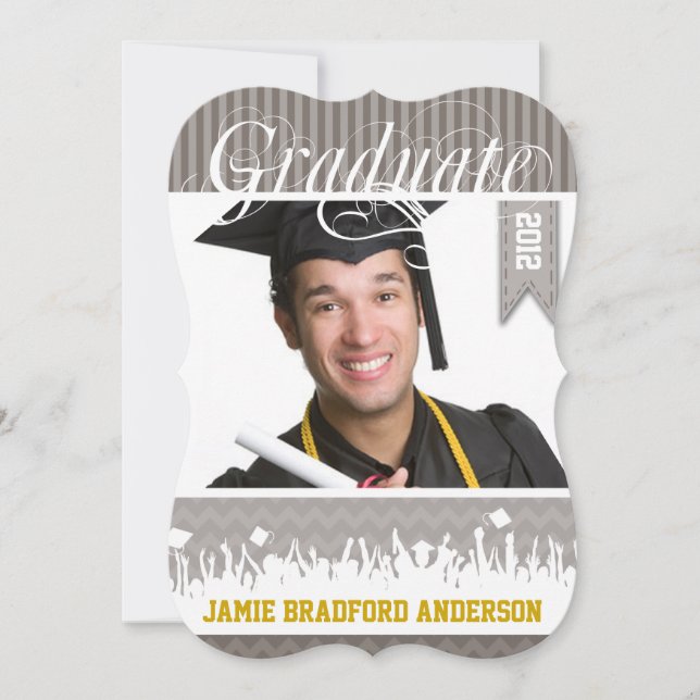 Faire-part Jaune Grey Zig Zag Senior Picture Classe (Devant)