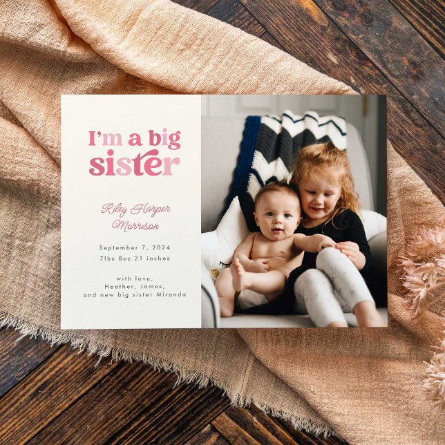Faire-part Je suis une grande soeur (rose) Naissance photo (Créateur téléchargé)