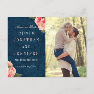 Faire-part Jolie carte postale de sauvegarde de date Navy et 