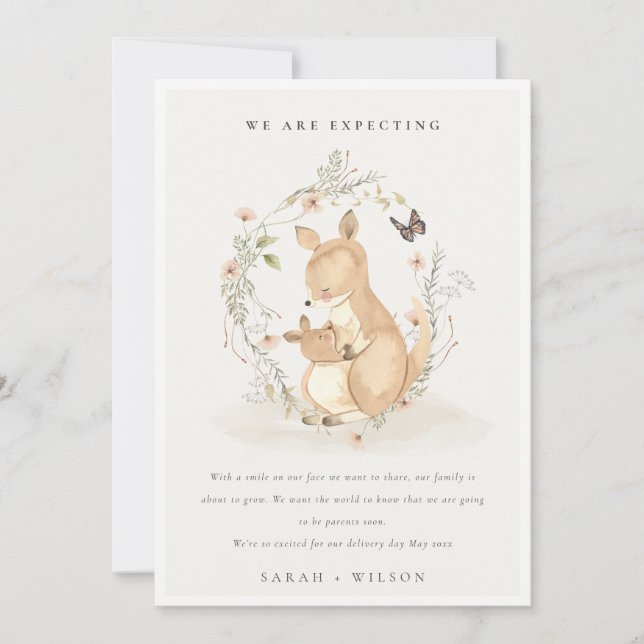 Faire-part Jote Mama Kangaroo Floral Wreath Baby (Devant)