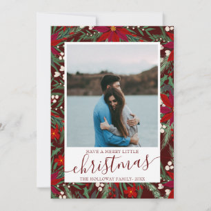 Faire-part Joyeux Noël floral rouge vert photo couple