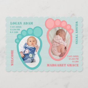 Faire-part jumeau de bébé d'empreinte de pas