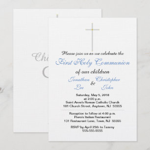 Faire-part jumeaux bleu pour première communion
