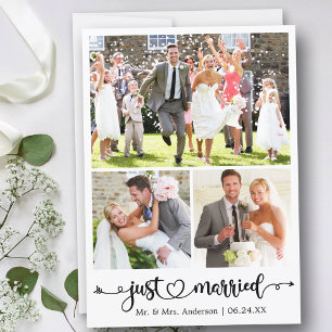 Faire-part Juste marié 3 Photo Calligraphie Mariage cardiaque