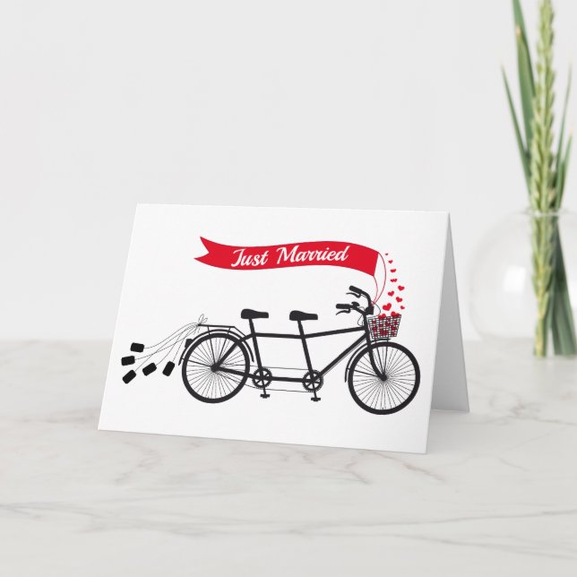 Faire-part Juste marié, épousant la bicyclette tandem (Devant)
