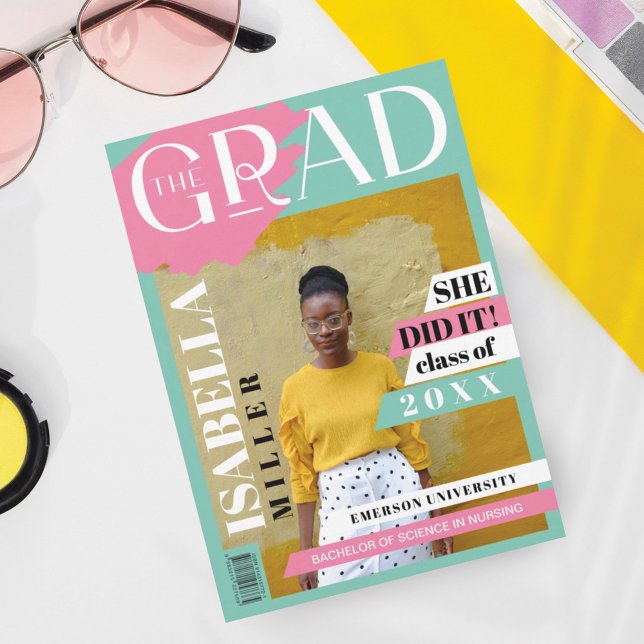 Faire-part La couverture du magazine Grad Fun Trendy Graduate (Créateur téléchargé)