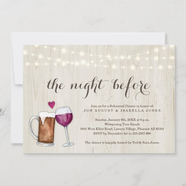 Faire-part La Nuit Avant Le Dîner De Répétition De Bières Et  (Devant)