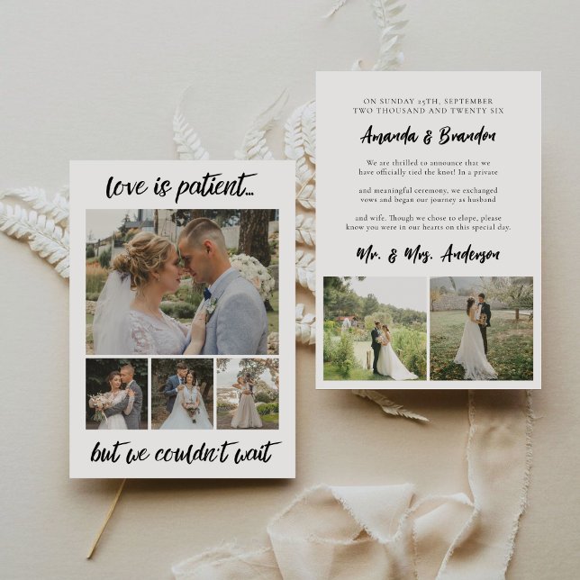 Faire-part L'amour est patient 6 Mariage photo Elopement anno (Créateur téléchargé)