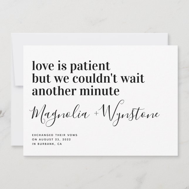 Faire-part L'amour est patient La typographie moderne Elopeme (Devant)