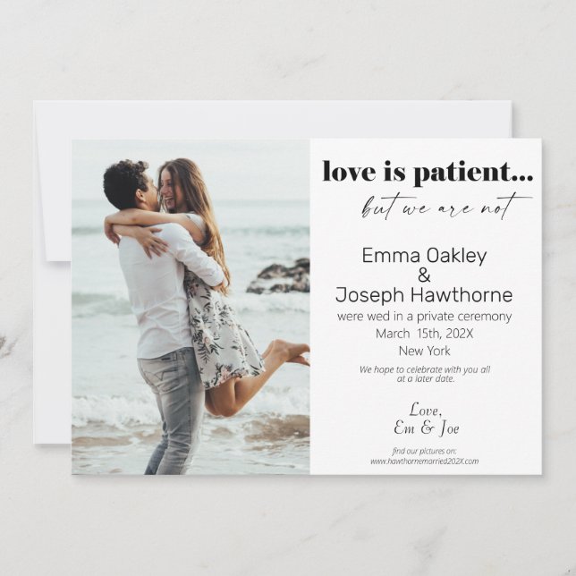 Faire-part "L'amour est patient, mais nous ne le sommes pas"  (Devant)