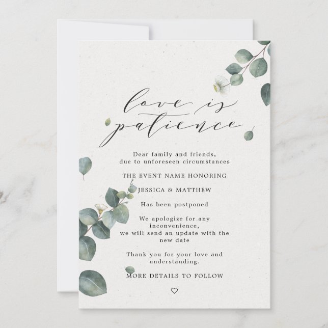 Faire-part L'amour est une eucalyptus de patience différée po (Devant)