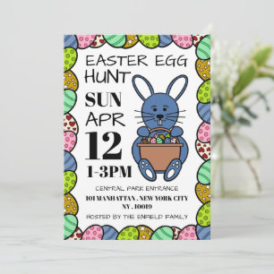 Faire-part Lapin de Pâques Bleu, chasse aux oeufs de Pâques