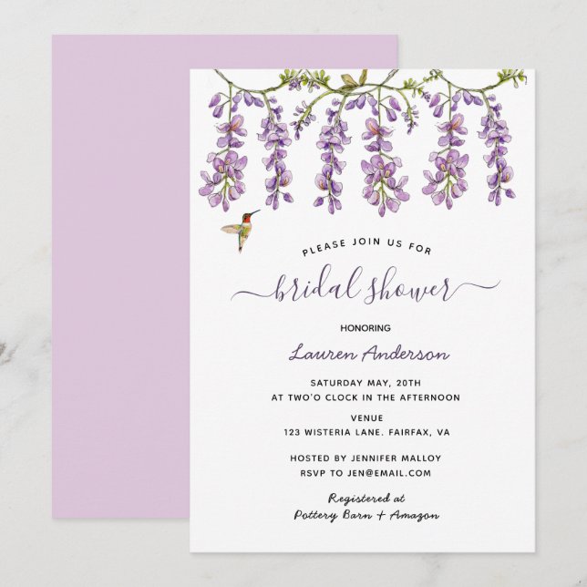 Faire-part Lavande florale Wisteria Douche nuptiale (Devant / Derrière)