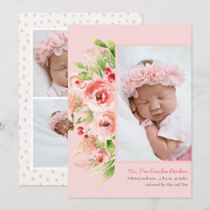 Faire-part Lavande rose   Naissance florale moderne