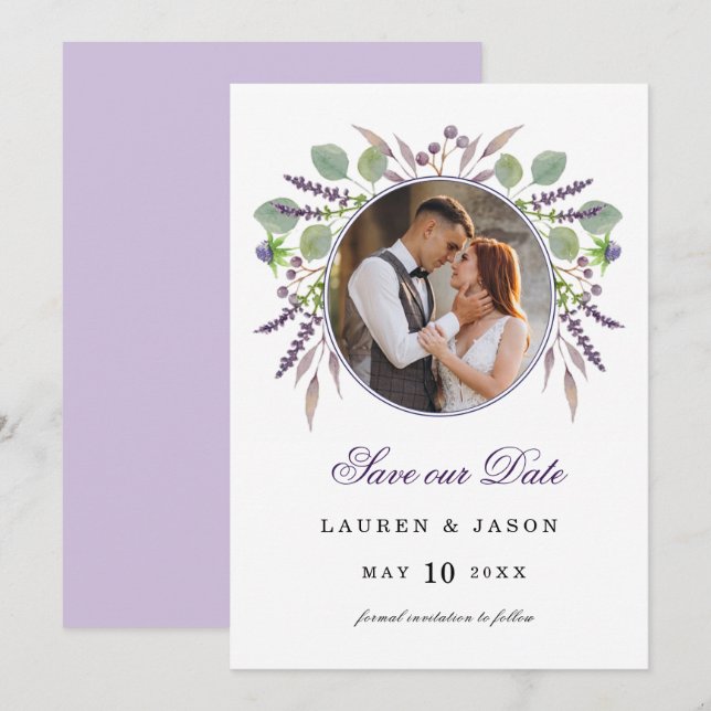Faire-part Lavender Photo Enregistrer la date Annonce (Devant / Derrière)