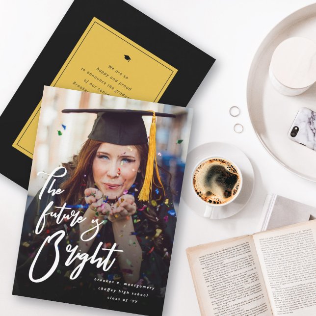 Faire-part L'Avenir Est Lumineux Gras Script Graduation Photo (The Future Is Bright Bold Script Graduation Photo Announcement | fatfatin @ zazzle.com/color_therapy)