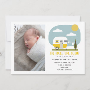 Faire-part L'aventure commence Camper Jaune Naissance bébé