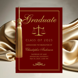 Faire-part Law Red Gold Scales of Justice College Graduation