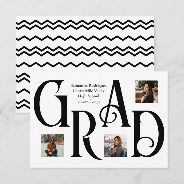 Faire-part LETTRE GRÂCE À TROIS PHOTOS Noire (Devant / Derrière)