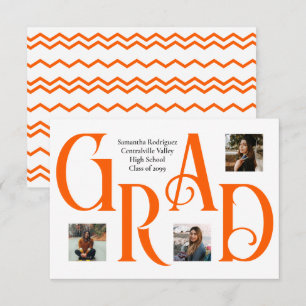 Faire-part LETTRE ORANGE 3 PHOTOS Classique & GRAD GRAD