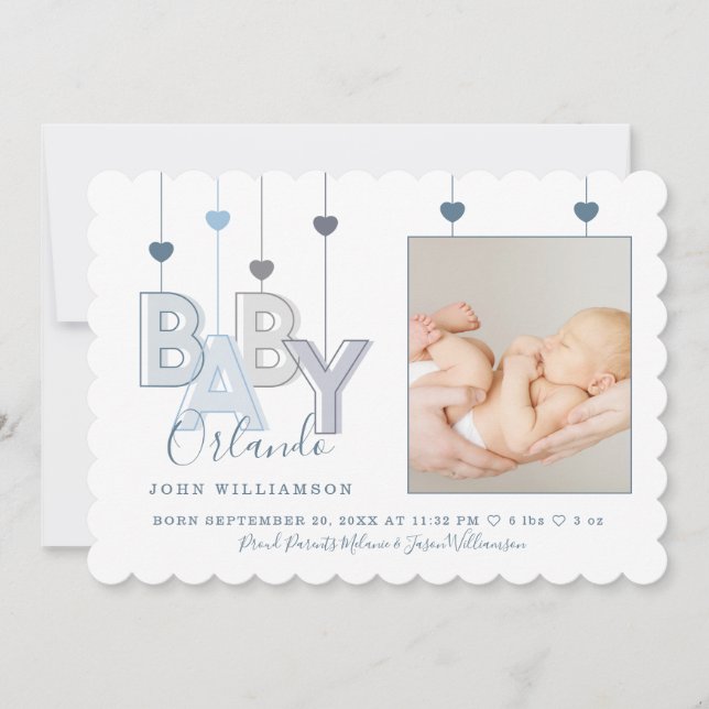 Faire-part Lettres bébé moderne bébé nouveau-né bébé garçon p (Devant)