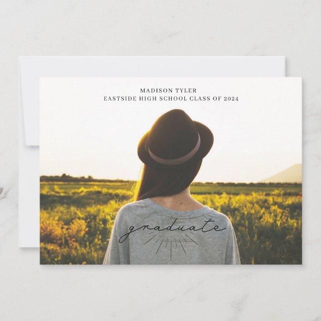 Faire-part Ligne Art noir Script Graduation Horizontale Photo (Devant)