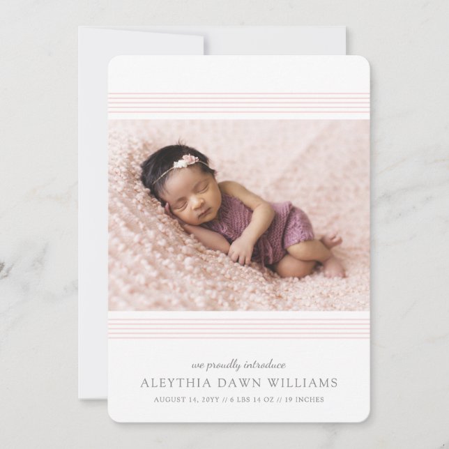 Faire-part Lignes Modernes Et Élégantes | 2 Photo Blush Birth (Devant)