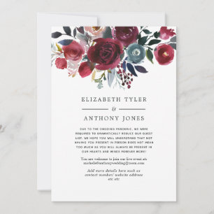 Faire-part Liste de invités réduite Boho Chic Bourgogne et Ma