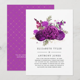 Faire-part Liste de mariage florale violette et or