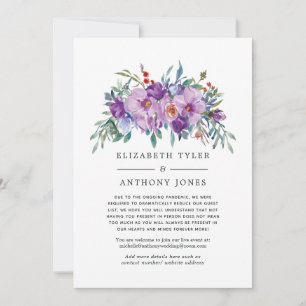 Faire-part Liste de mariage réduite avec des fleurs violettes