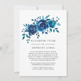 Faire-part Liste de mariage réduite avec fleurs Navy et blanc