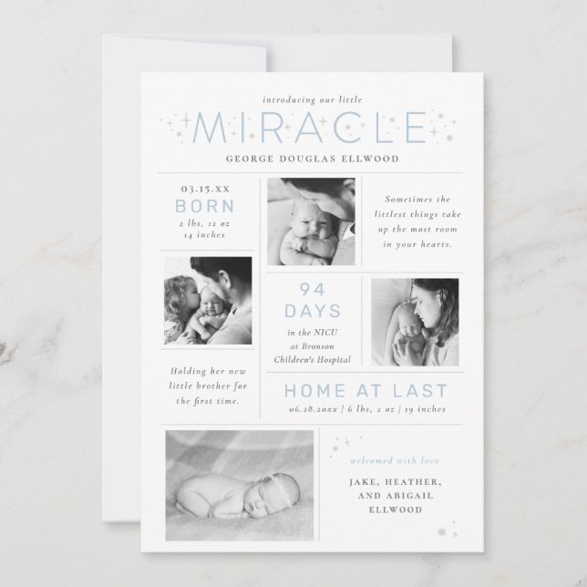 Faire-part Little Miracle Preemie NICU Infographic Birth (Devant)
