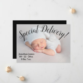 Faire-part Livraison spéciale Script photo Genre Neutre Naiss