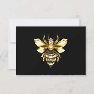 Faire-part Logo Faux Gold Foil Bee Polygonal sur Noir
