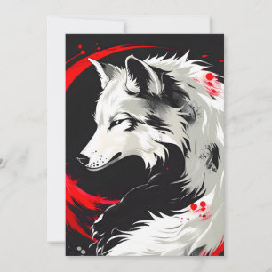 Faire-part Loup blanc rouge lunaire
