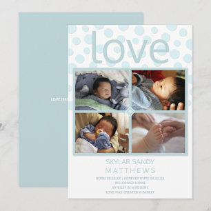 Faire-part Love Blue Polka Dot 4 Photo Baby Adoption